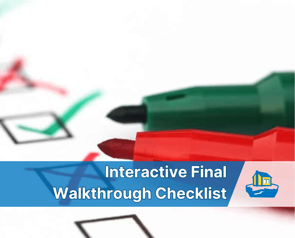 Close up photo of a checklist drawn on paper with text "interactive walkthrough checklist" laid over